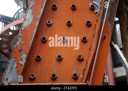 A shot of rusty steel beams at an outdoor event, featuring a rugged, industrial aesthetic Stock Photo