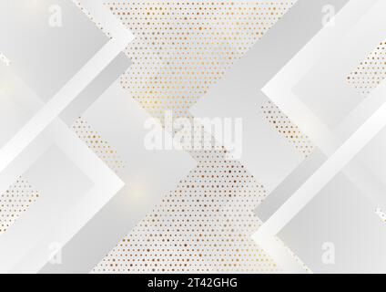 Grey technology geometric background with golden dots. Vector design Stock Vector