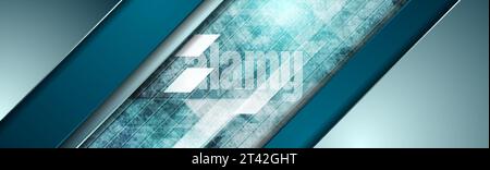 Blue abstract geometric technology grunge banner. Vector background Stock Vector