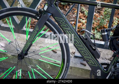 Bordeaux , France - 10 26 2023 : Merida logo brand and text sign on race gravel Bicycle On Sidewalk Stock Photo