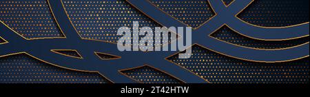 Blue and golden abstract wavy background with shiny dots. Vector design Stock Vector