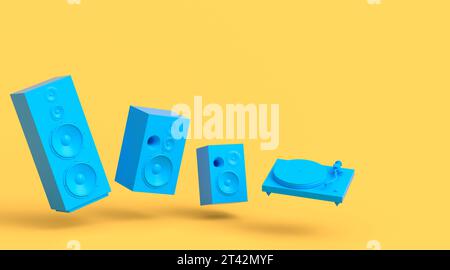 Set of Hi-fi speakers with loudspeakers isolated on monochrome background. 3d render audio equipment like boombox for sound recording studio Stock Photo