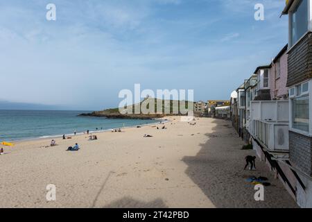 Porthgwidden Beach, St Ives, Cornwall, UK looking towards St Nicholas Chape Stock Photo