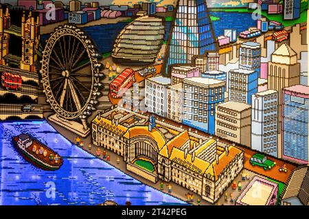 London, UK - 1 December 2019: Lego wall art in the flagship Lego store in Leicester Square, depicting scenes from around the capital city. Lego is a p Stock Photo