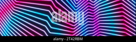 Blue and purple neon glowing curved lines abstract background. Vector sci-fi banner design Stock Vector