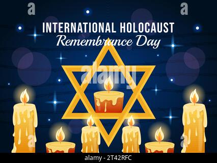 International Holocaust Remembrance Day Vector Illustration on 27 January with Yellow Star and Candle to Commemorates the Victims in Flat Background Stock Vector