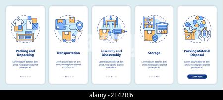 Walkthrough moving service with colorful line icons concept Stock Vector