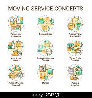 Editable colorful line icon collection for moving service Stock Vector