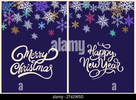 Set of Marry Christmas an Happy New Year cards. Stock Vector