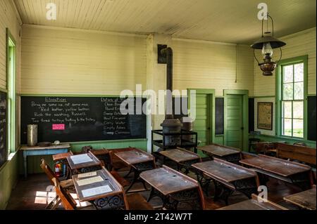 School Room of Old One Room Schoolhouse in Minnesota at Olmsted County Historical Society in Rochester Stock Photo
