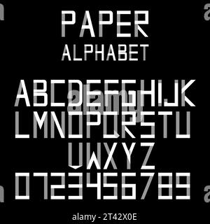 Paper alphabet in origami style. Letters and numbers folded from paper strips on black background. Vector illustration. Font design. Stock Vector