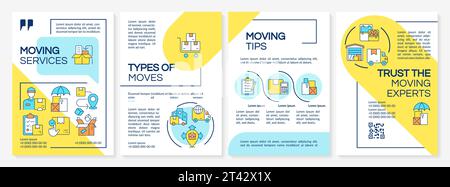 2D brochure with moving service simple linear icons Stock Vector