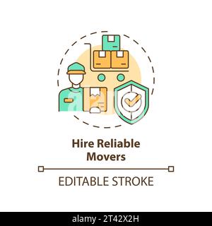 2D simple thin linear colorful hire reliable movers icon Stock Vector