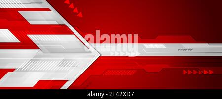 Red and grey abstract hi-tech geometric banner design with arrows. Futuristic vector background Stock Vector