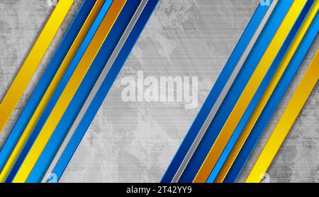 Bright yellow and blue stripes grunge geometric background. Abstract hi-tech vector design Stock Vector