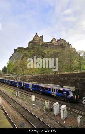 Scotrail 385107  leaving Edinburgh Waverley station; Edinburgh City, Scotland, UK Stock Photo