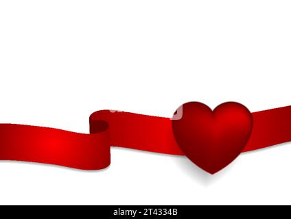 Red heart and ribbon abstract background. Valentines Day greeting card vector design Stock Vector