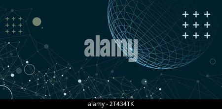 Abstract scientific background using wireframe sphere and plexus effect. Vector illustration Stock Vector
