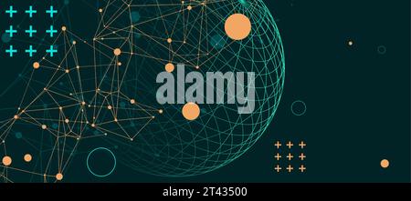 Abstract scientific background using wireframe sphere and plexus effect. Vector illustration Stock Vector
