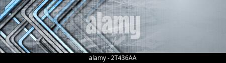 Blue and grey stripes geometric background. Abstract grunge tech corporate banner design. Vector illustration Stock Vector
