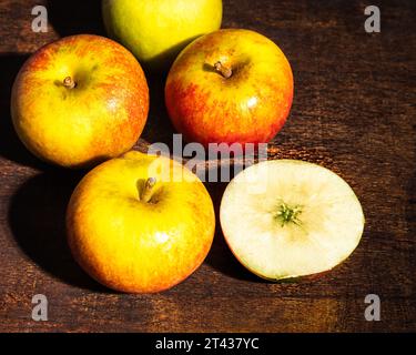 bunch of apples on an apple crate Stock Photo