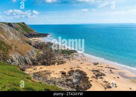 Three Cliffs Bay, Gower Area of Outstanding Natural Beauty, Wales, United Kingdom, Europe Stock Photo