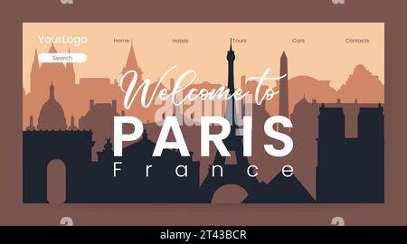 Silhouette of Paris France, landing page, vector illustration Stock Vector