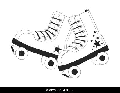 Old fashioned roller skates 80s black and white 2D line cartoon object Stock Vector