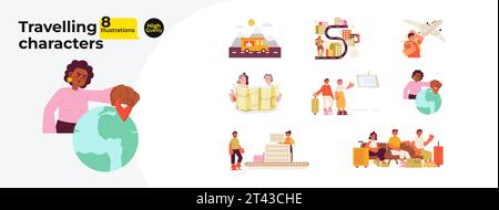 Road trip travel destinations 2D illustration concepts bundle Stock Vector