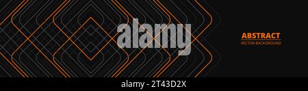 Orange and gray lines on black abstract banner wide horizontal background with modern or art deco texture pattern. Vector illustration Stock Vector