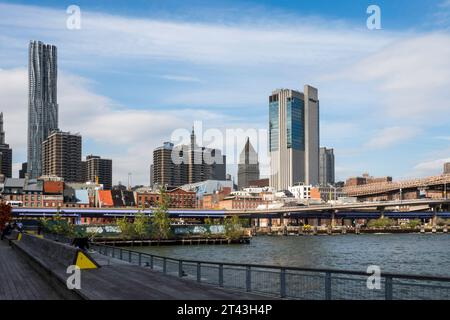 The FDR Drive runs along the east river in the borough of Manhattan has seen from the South St., Seaport, 2023, New York City, USA Stock Photo