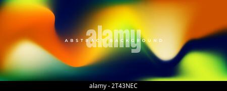 Orange and green holographic background. Blurred soft blend color gradation minimalist banner. Abstract yellow and dark green liquid gradient creative Stock Vector