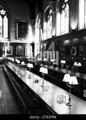 B&W, Dining Room, Balliol College (Oldest College in English Speaking World), University of Oxford, Oxford, England, UK, GB. Stock Photo