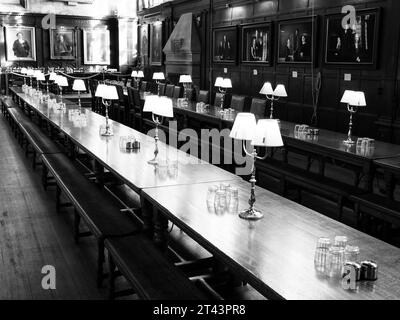 B&W, Dining Room, Balliol College (Oldest College in English Speaking World), University of Oxford, Oxford, England, UK, GB. Stock Photo