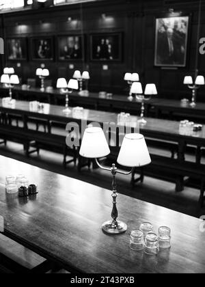 B&W, Dining Room, Balliol College (Oldest College in English Speaking World), University of Oxford, Oxford, England, UK, GB. Stock Photo