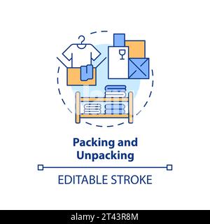 2D simple thin linear colorful packing and unpacking icon Stock Vector