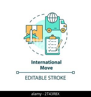 2D simple thin linear colorful international move icon Stock Vector