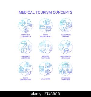 Thin line gradient icon set representing medical tourism Stock Vector