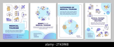 2D brochure with medical tourism gradient thin line icons Stock Vector