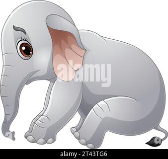 Cartoon sad elephant on white background Stock Vector