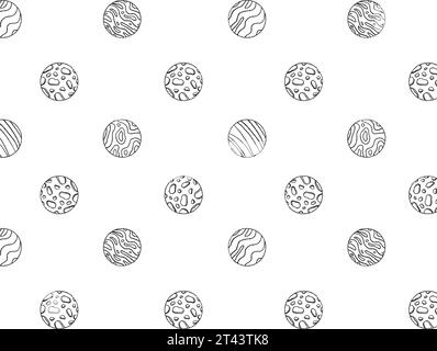 Planet pattern, on a transparent background. Planets, space, print for textiles. Doodle illustration, vector graphics. Stock Vector