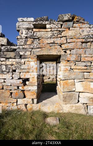 Norse architecture and building; Detail of door at the ruins of Hvalsey Church, middle ages 14th century Viking building, Hvalsey, Greenland Stock Photo