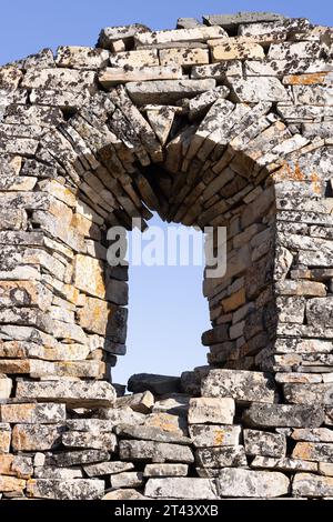 Middle ages Norse architecture and building; Detail of window at the ruins of Hvalsey Church, 14th century Norse , Hvalsey, Greenland Stock Photo