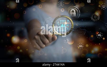 concept user using chat ai intelligent robot system ai Chat with artificial intelligence AI develop and create future technology robots in the online Stock Photo