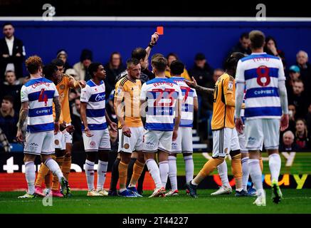 Queens Park Rangers' Andre Dozzell is shown a red card by referee Leigh Doughty during the Sky Bet Championship match at Loftus Road, London. Picture date: Saturday October 28, 2023. Stock Photo