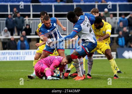 Hartlepool United's Mani Dieseruvwe during the Vanarama National League  match between Altrincham and Hartlepool United at Moss Lane, Altrincham on  Tuesday 19th September 2023. (Photo: Scott Llewellyn