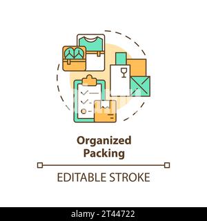2D simple thin linear colorful organized packing icon Stock Vector