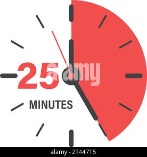 25 minutes on stopwatch icon in flat style. Clock face timer vector illustration on isolated background. Countdown sign business concept. Stock Vector
