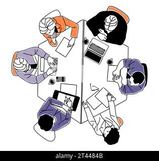 Business team members working together top view. Stock Vector