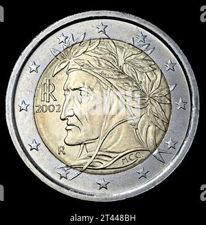 Italian 2 Euro coin Dante Alighieri portrait by Raphael Stock Photo